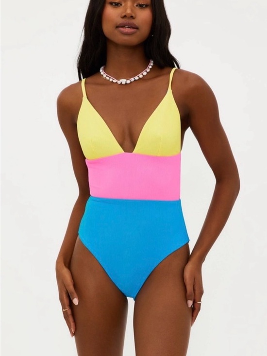 Beach Riot Other - Beach Riot Colorblock One-Piece Swimsuit — Yellow, Pink & Blue